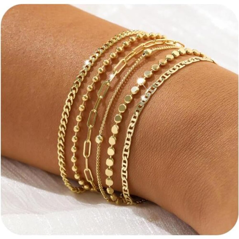 14K Women's Gold Bracelets Waterproof Stackable Gold Bracelet Set
